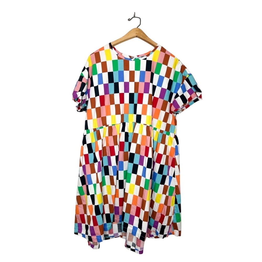 PRIDE Target Colorful Rainbow Checkered Flowy Cotton Mini Dress Large L
